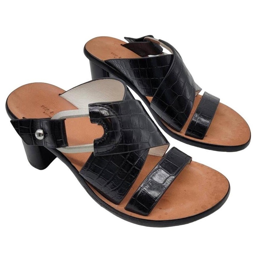 Rag & Bone Black Leather Croc-Embossed Heeled Sandals